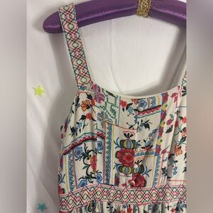 Tiered White Embroidered Floral Sleeveless Boho Midi Dress Size M